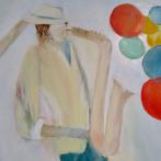 Ölbild Saxophonist mit Luftballons